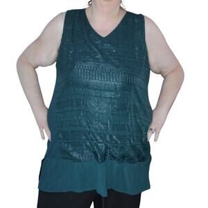 Apt. 9 Vented Mixed-Media Tank Green Women's Plus Size XXL Flowy Forest Fairy
